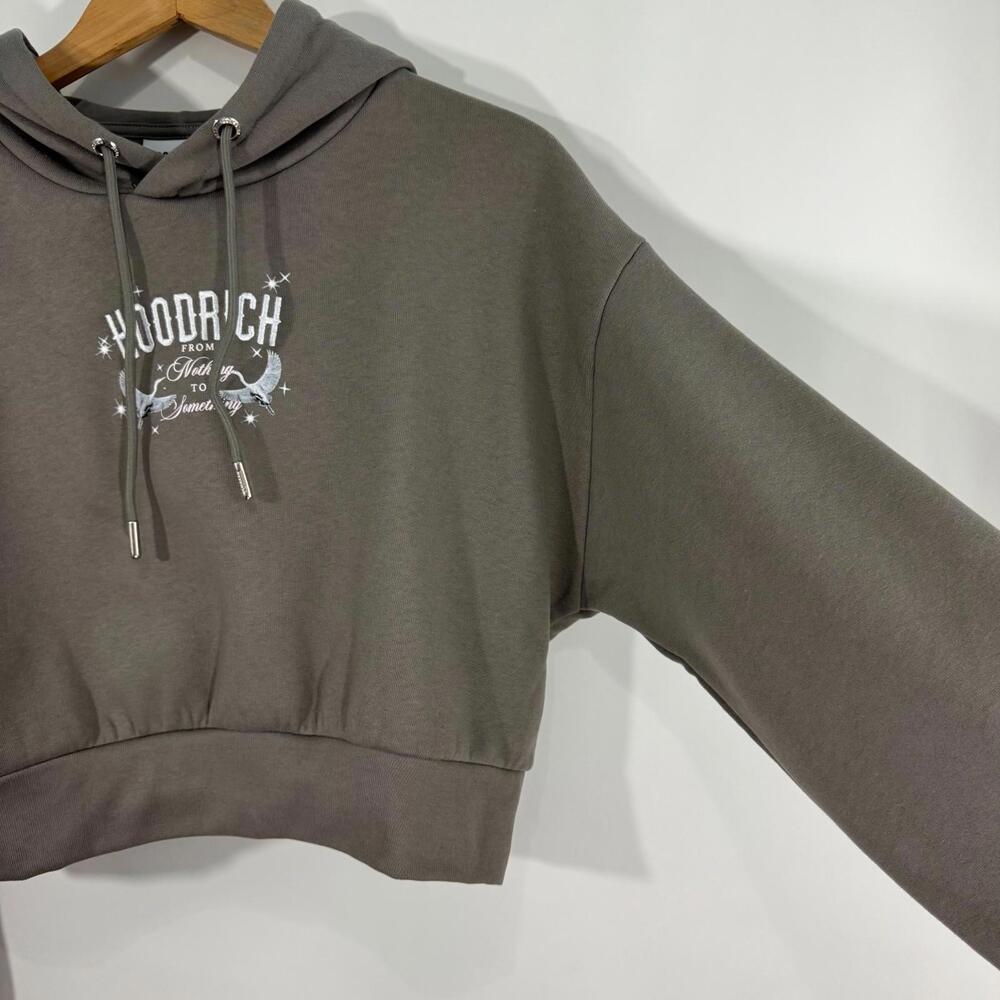 Hoodrich Women’s Size Small Gray Brown Shadow Crop BH Hoodie Sweatshirt New - Picture 10 of 13